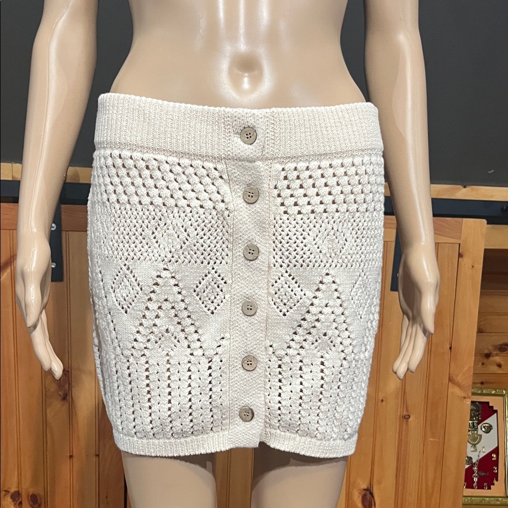 Free People Beach Cream Button-Front Knit Mini Skirt